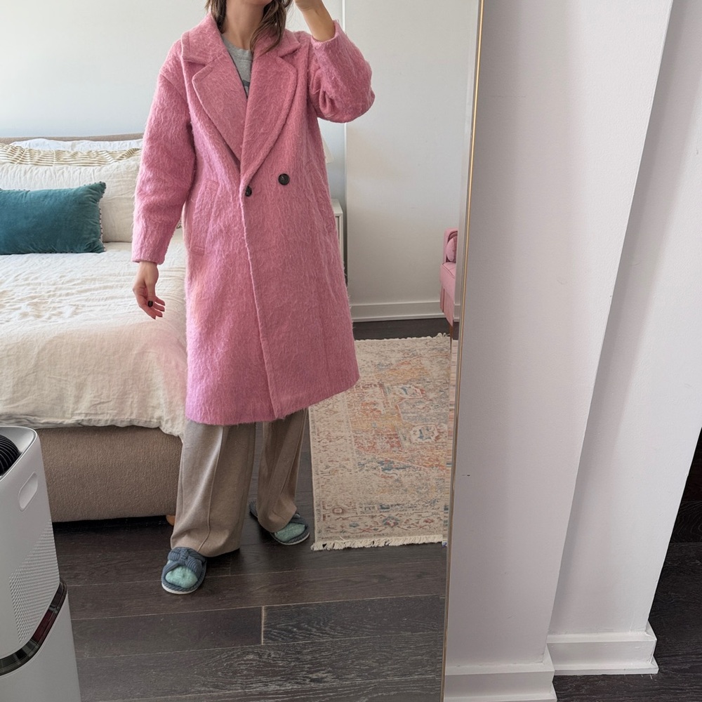 ASOS Design Pink Fuzzy Textured Oversized Coat | Statement Winter Outerwear - Picture 5 of 5